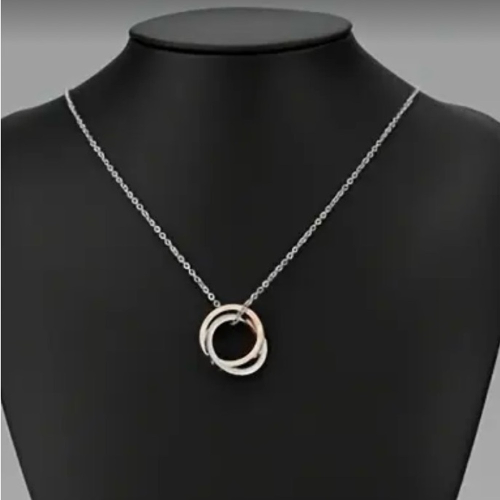 New Titanium over Stainless Steel Pendant, Silver and Gold Interlocking Necklace - Picture 3 of 10